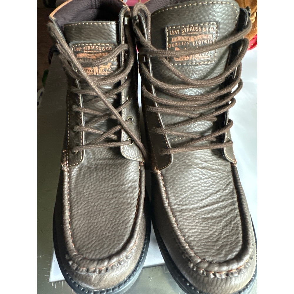 Levi Strauss & Co Mens Brown Pebbled Leather Moc Toe Boots 519783 09B Size 8